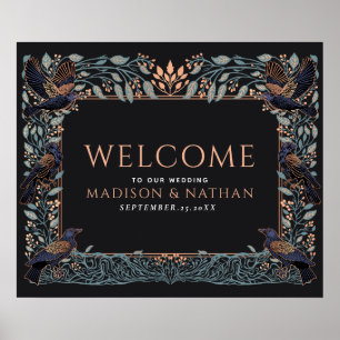 Rose Gold Förtrollad Raven Blommig Bröllops Välkom Poster