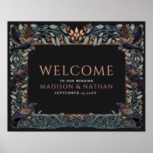 Rose Gold Förtrollad Raven Blommig Bröllops Välkom Poster