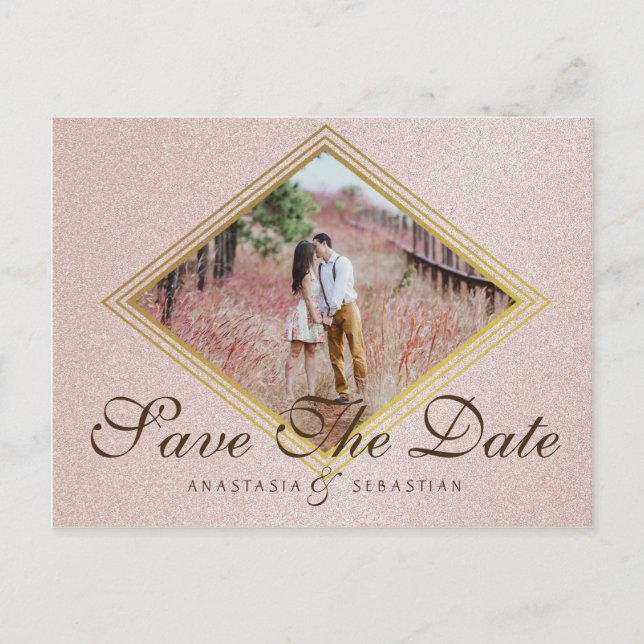 Rose Gold Foto Bröllop Save The Date Meddelande Vykort (Framsida)