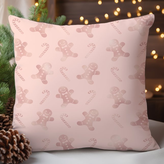 Rose Gold Gingerbread Man Julmönster Kudde (Skapare uppladdad)