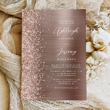 Rose Gold Glam Brushed Metal Glitter Wedding