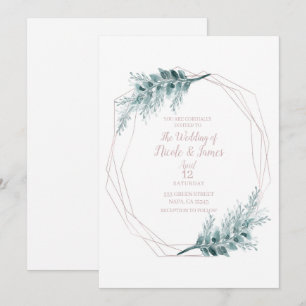 Rose Gold Glam Geometrisk Botanisk Bröllop Inbjudningar