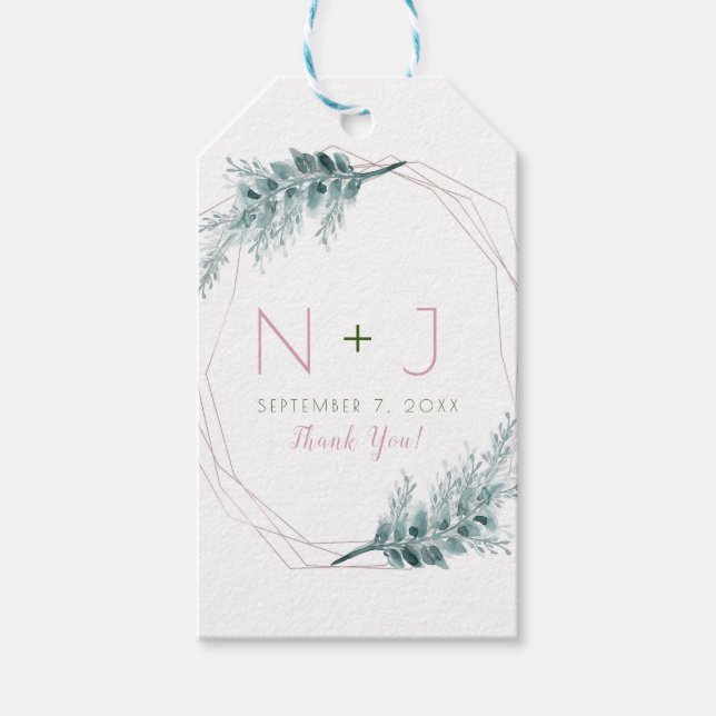 Rose Gold Glam Geometrisk Botanisk Bröllop Presentetikett (Framsidan)