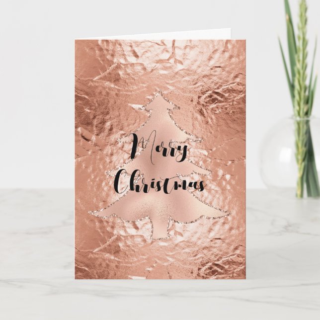 Rose Gold Glam Glitter Julgran Kort (Framsida)