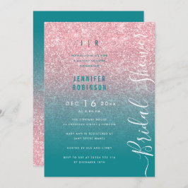 Rose Gold Glam Glitter Script Bröllopsdusch Teal  Inbjudningar
