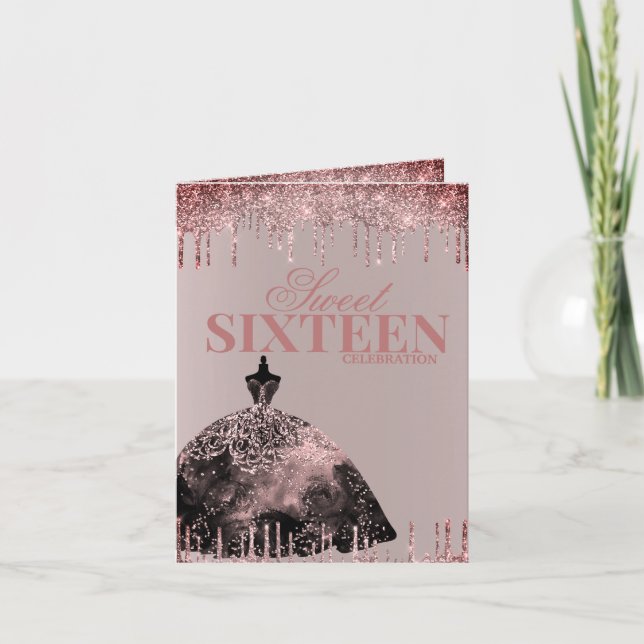 Rose Gold Glam Glitter Spark Söt 16-årsdag Inbjudan (Framsida)