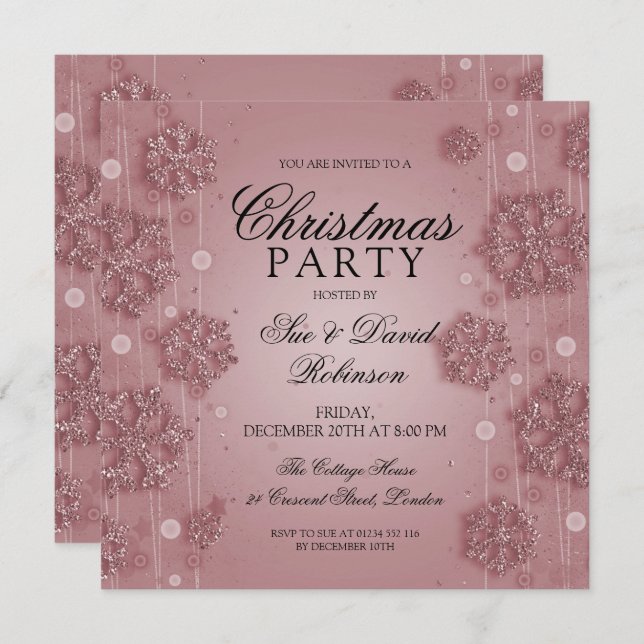 Rose Gold Glam jul firande fest Inbjudningar (Fram/baksida)