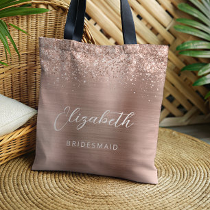 Rose Gold Glam Metallisk Modern Skript Brudtärna Tygkasse