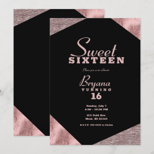 Rose Gold Glamour Geometrisk Modern Sweet 16-fest Inbjudningar