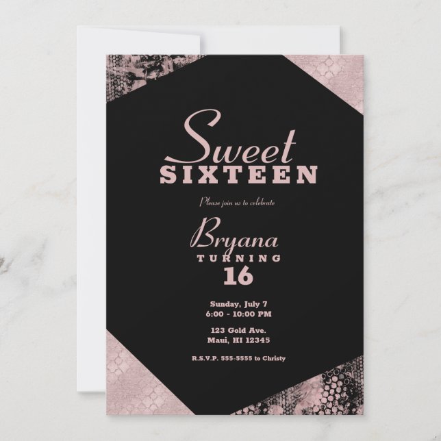 Rose Gold Glamour Geometrisk Modern Sweet 16-fest Inbjudningar (Framsida)