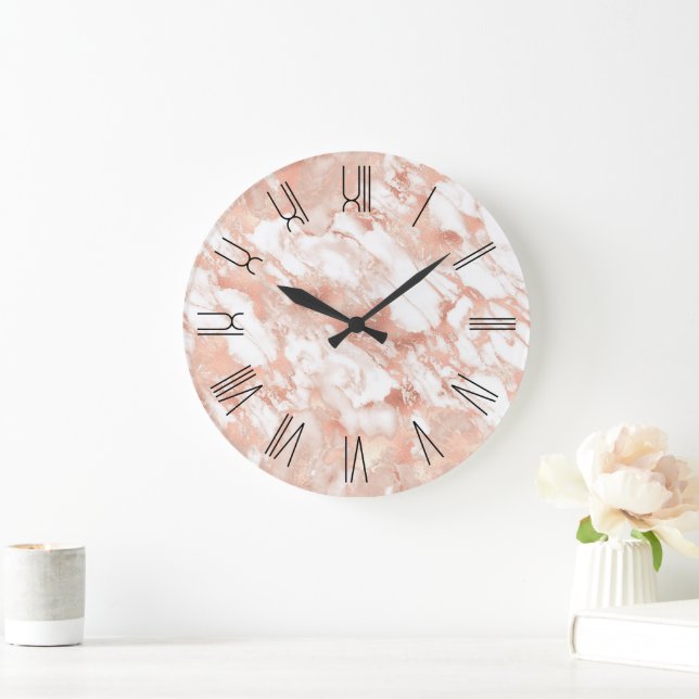 Rose Gold Glamour Marmor Retro Romerska Siffror Stor Klocka (Hem)