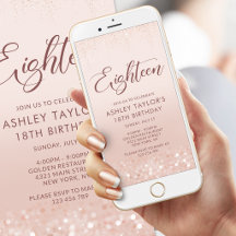 Rose Gold Glitter 18-årsdag Mobil Inbjudan
