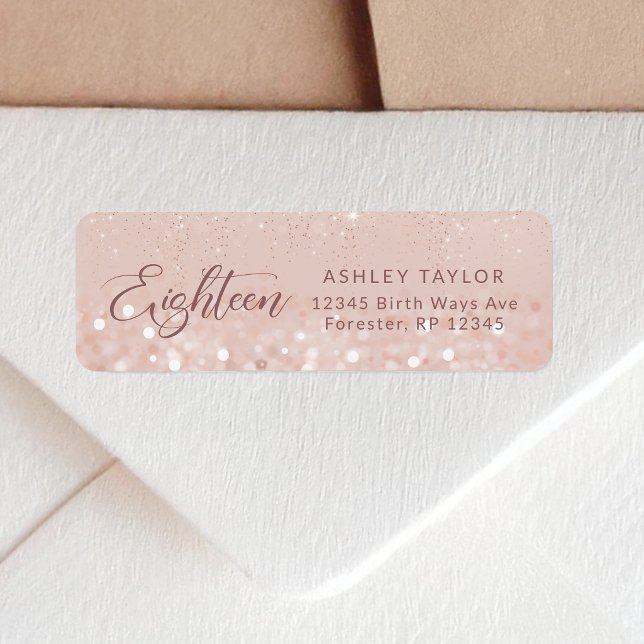 Rose Gold Glitter 18-årsdag Returadress Etikett (Rose Gold Glitter 18th Birthday Return Address Label)