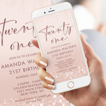 Rose Gold Glitter 21-års födelsedags mobil inbjuda