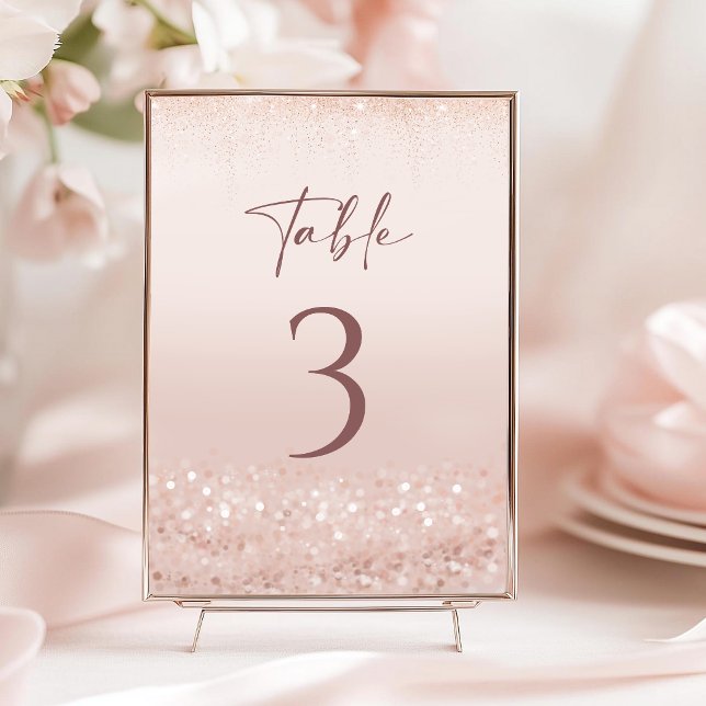 Rose Gold Glitter 21-årsbordskort OSA Kort (Rose Gold Glitter 21st Birthday Table Numbers)