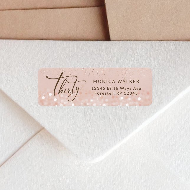 Rose Gold Glitter 30-års Födelsedags Returadress Etikett (Rose Gold Glitter 30th Birthday Return Address Label)