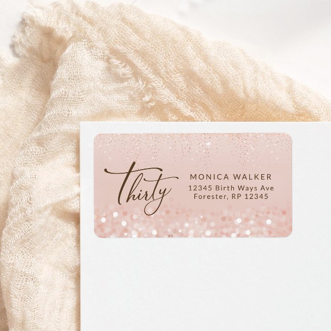 Rose Gold Glitter 30-års födelsedagsadress Adressetikett (Rose Gold Glitter 30th Birthday Address Label)