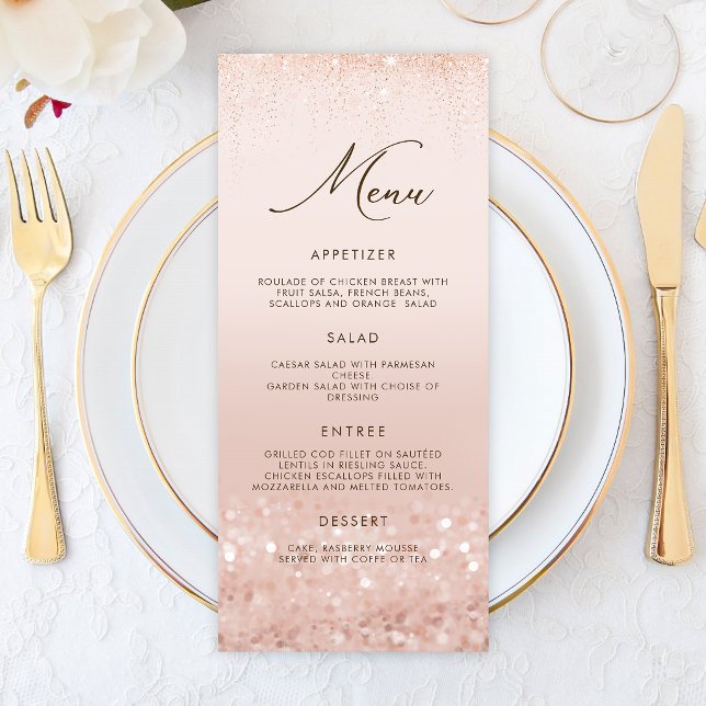 Rose Gold Glitter 30-års Meny Kort (Rose Gold Glitter 30th Birthday Menu Card)