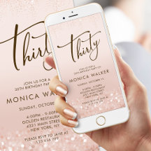 Rose Gold Glitter 30-årsfirande Mobil Inbjudan