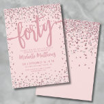 Rose Gold Glitter 40-årsdag Inbjudningar<br><div class="desc">Vi presenterar en chic och festlig 40-års födelsedagsinbjudan, perfekt för att markera denna speciella milstolpe med stil. Den eleganta designen har en blandning av silverglittrande konfetti som ger en touch av kul och festlighet. Överst visas "Fyrtio" framträdande i fet kalligrafi, vilket sätter tonen för en oförglömlig fest. Texten kombinerar handskriven...</div>