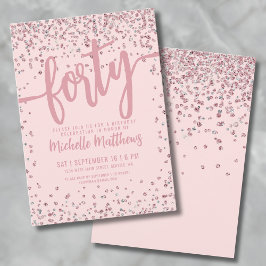 Rose Gold Glitter 40-årsdag Inbjudningar