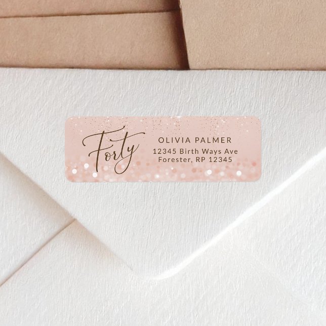 Rose Gold Glitter 40-årsdag Returadress Etikett (Rose Gold Glitter 40th Birthday Return Address Label)
