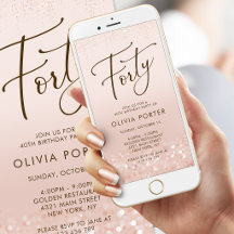 Rose Gold Glitter 40-årsfirande Mobil Inbjudan