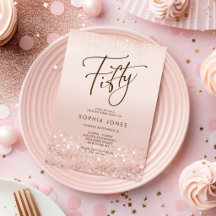 Rose Gold Glitter 50-års födelsedagsinbjudningskor
