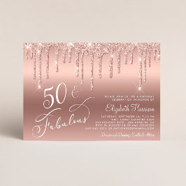 Rose Gold Glitter 50-årsfest Inbjudningar