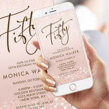 Rose Gold Glitter 50-årsfirande Mobil Inbjudan