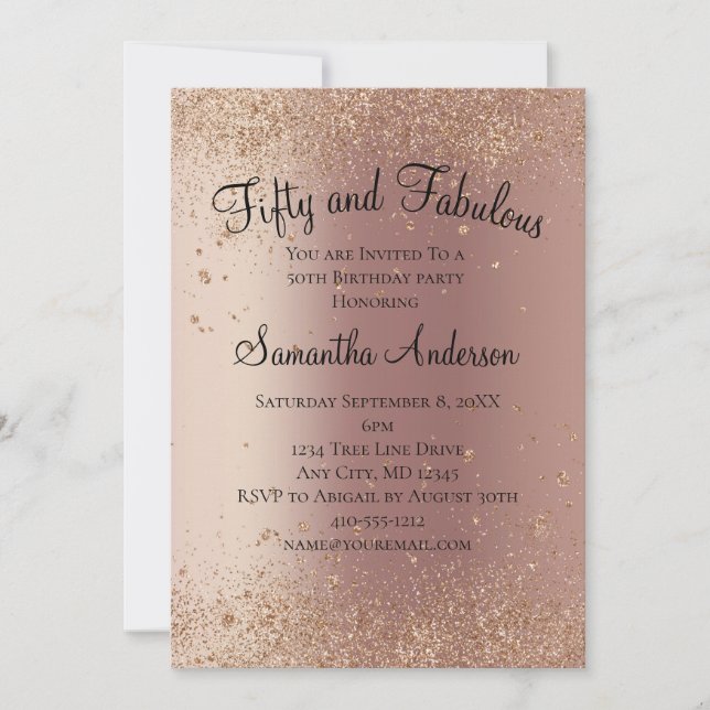 Rose Gold Glitter 50 och Fantastisk Födelsedag Inbjudningar (Framsida)