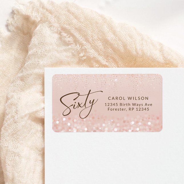 Rose Gold Glitter 60-års födelsedagsadress Adressetikett (Rose Gold Glitter 60th Birthday Address Label)