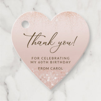 Rose Gold Glitter 60-årsdag Hjärtformad Tacksamhet Gåvor Etiketter