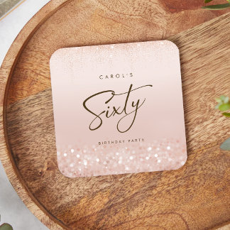 Rose Gold Glitter 60-årsfest Underlägg Papper Kvadrat