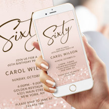 Rose Gold Glitter 60-årsfirande Mobil Inbjudan