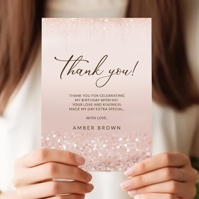 Rose Gold Glitter 70-årsdag Tacksamhetskort Tack Kort (Rose Gold Glitter 70th Birthday Thank You Card)