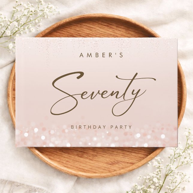 Rose Gold Glitter 70-årsfest Gästböcker (Rose Gold Glitter 70th Birthday Party Guest Book)