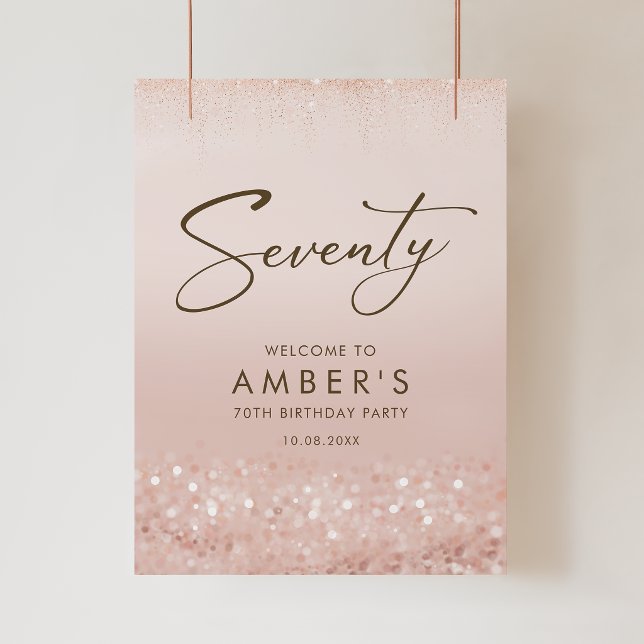 Rose Gold Glitter 70-årsfirande Affisch (Rose Gold Glitter 70th Birthday Party Poster)