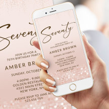 Rose Gold Glitter 70-årsfirande Mobil Inbjudan