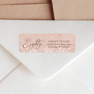 Rose Gold Glitter 80-års Födelsedags Returadress Etikett
