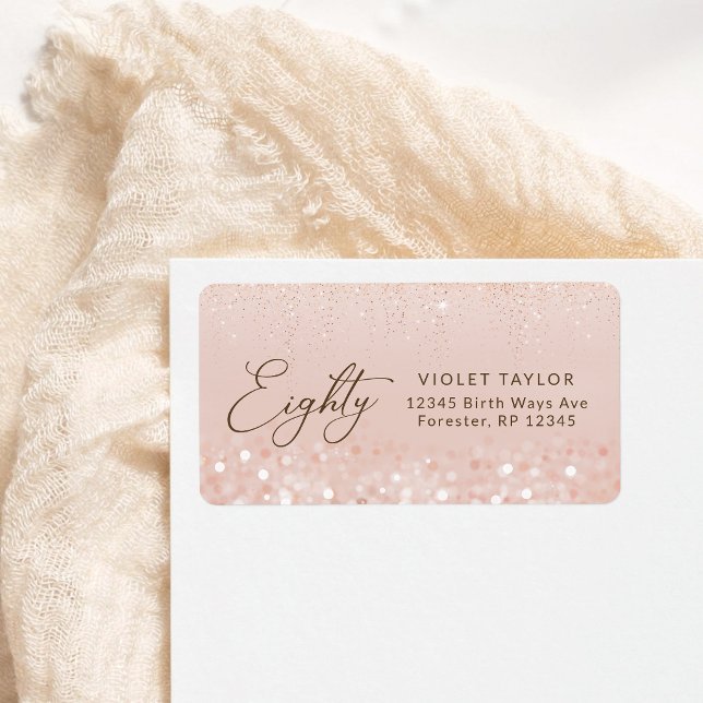 Rose Gold Glitter 80-års födelsedagsadress Adressetikett (Rose Gold Glitter 80th Birthday Address Label)