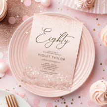 Rose Gold Glitter 80-års födelsedagsinbjudan