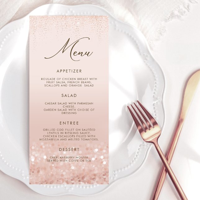 Rose Gold Glitter 80-årsdag Meny Kort (Rose Gold Glitter 80th Birthday Menu Card)