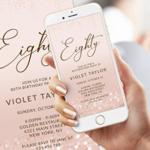 Rose Gold Glitter 80-årsdag Mobil Inbjudan