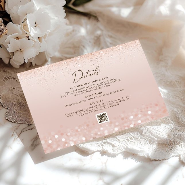 Rose Gold Glitter 80-årsfödelsedagsdetaljer Tilläggskort (Rose Gold Glitter 80th Birthday Details Enclosure Card)