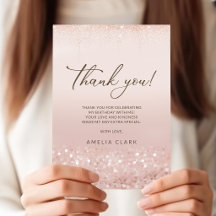 Rose Gold Glitter 90-årsdag Tacksamhetskort