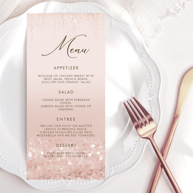 Rose Gold Glitter 90-årsfirande Meny Kort (Rose Gold Glitter 90th Birthday Menu Card)