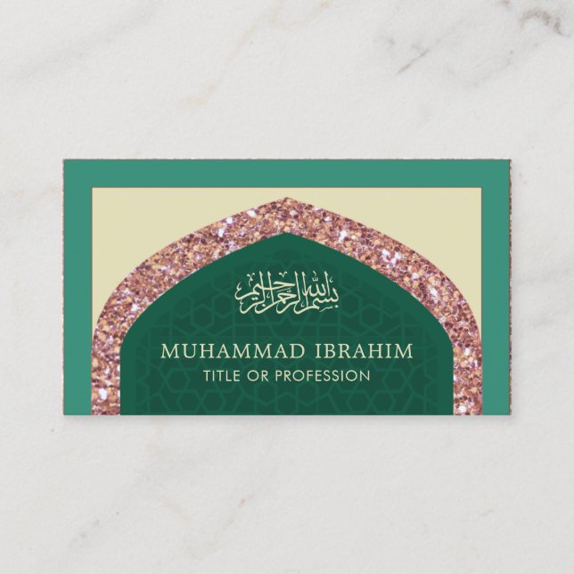 Rose Gold Glitter Arabisk Stil Islamisk Muslim Visitkort (Framsida)