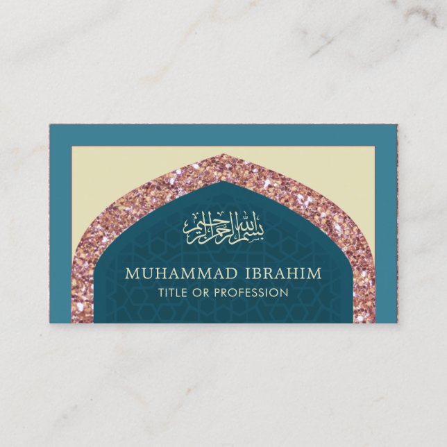 Rose Gold Glitter Arabisk Stil Islamisk Muslim Visitkort (Framsida)