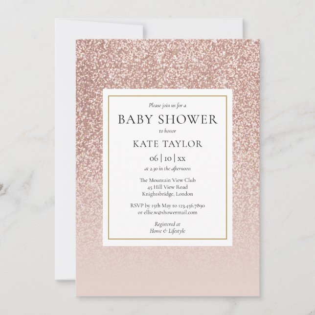 Rose Gold Glitter Baby Shower / Sprinkle Inbjudningar (Framsida)